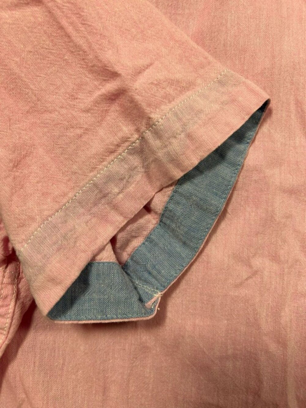 True Grit Mens Pink Button-Up Shirt Chest Pocket Contrast Trim Size XL Cotton/Li - Picture 2 of 7